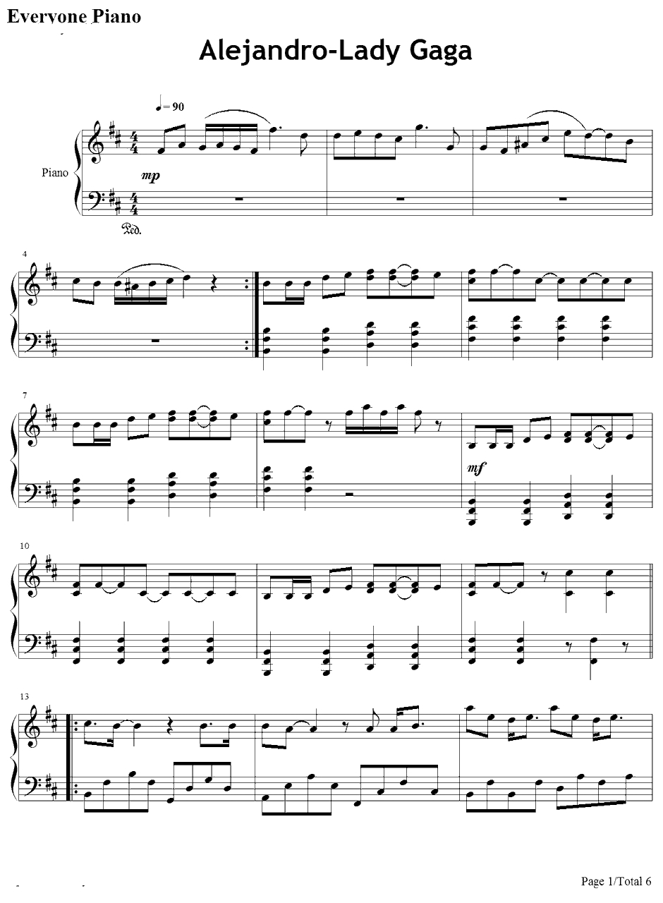Alej an dro钢琴谱-LadyGaGa1
