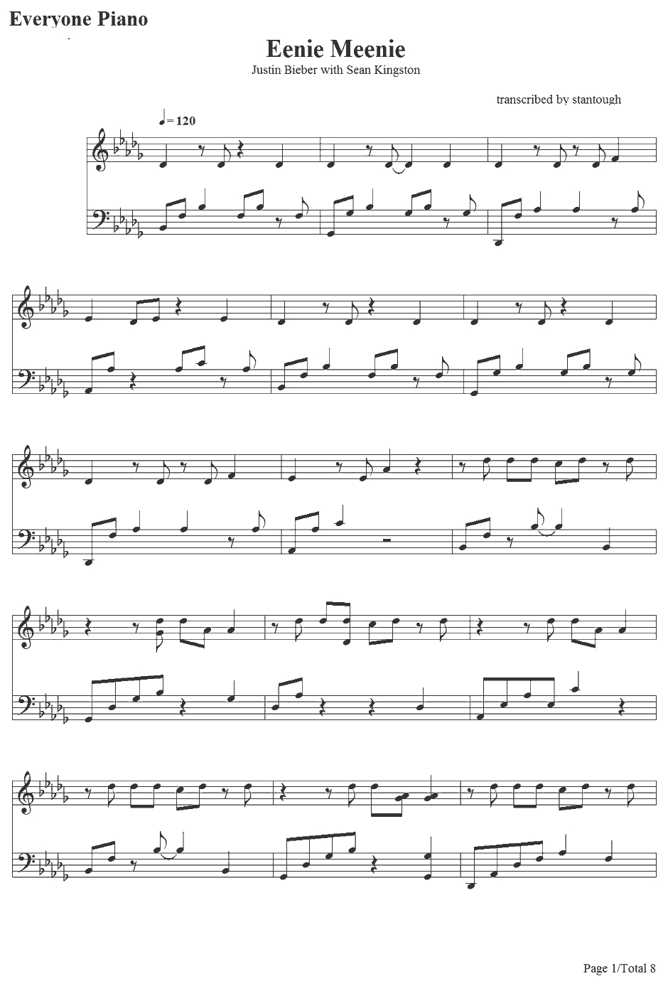 Eenie Meenie钢琴谱-JustinBieber&SeanKingston1