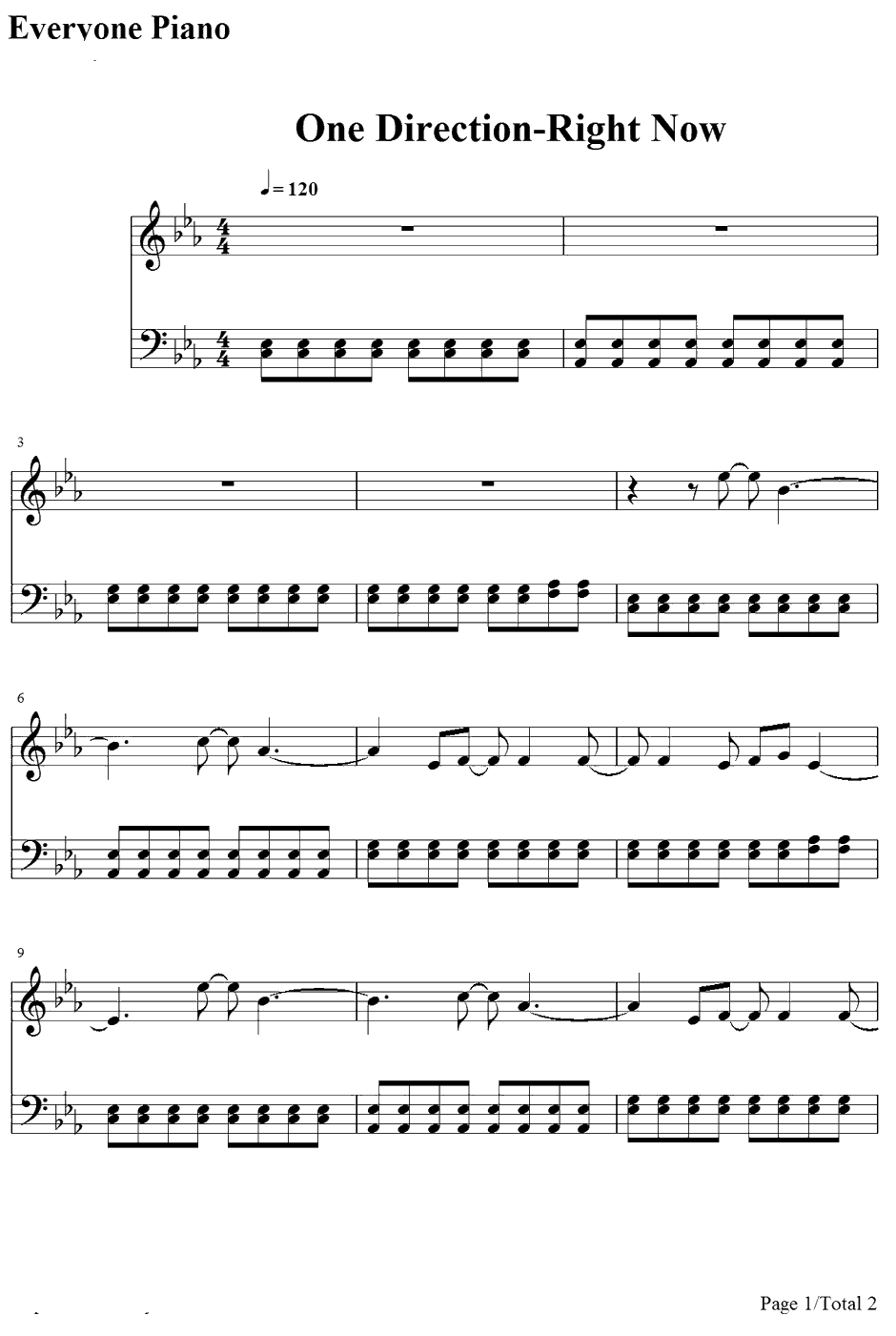 Right Now钢琴谱-OneDirection1