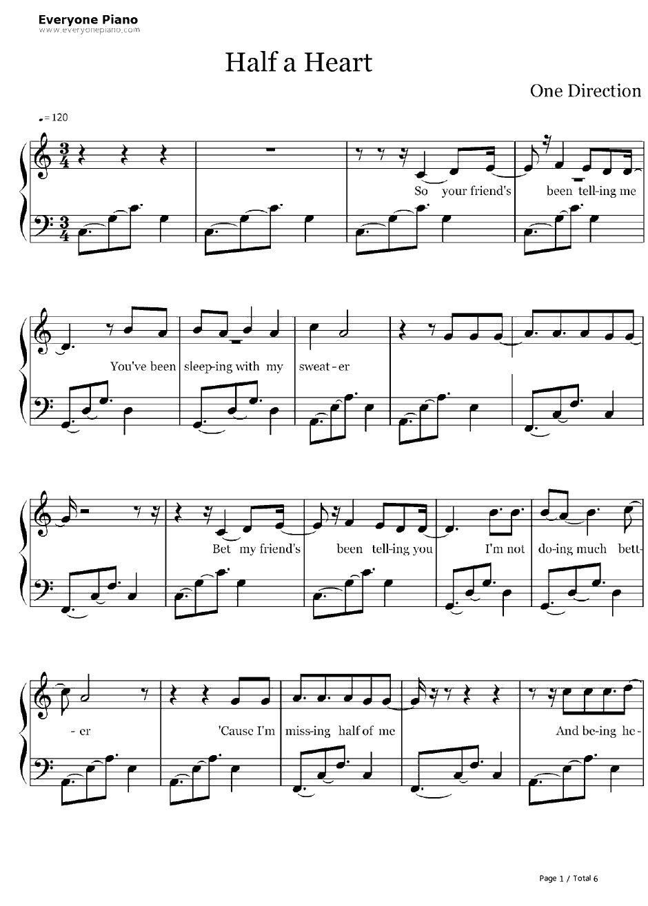 Half a Heart钢琴谱-OneDirection1