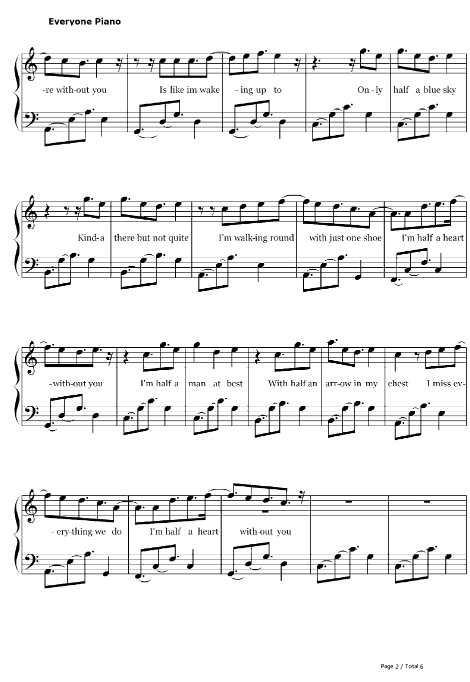 Half a Heart钢琴谱-OneDirection2