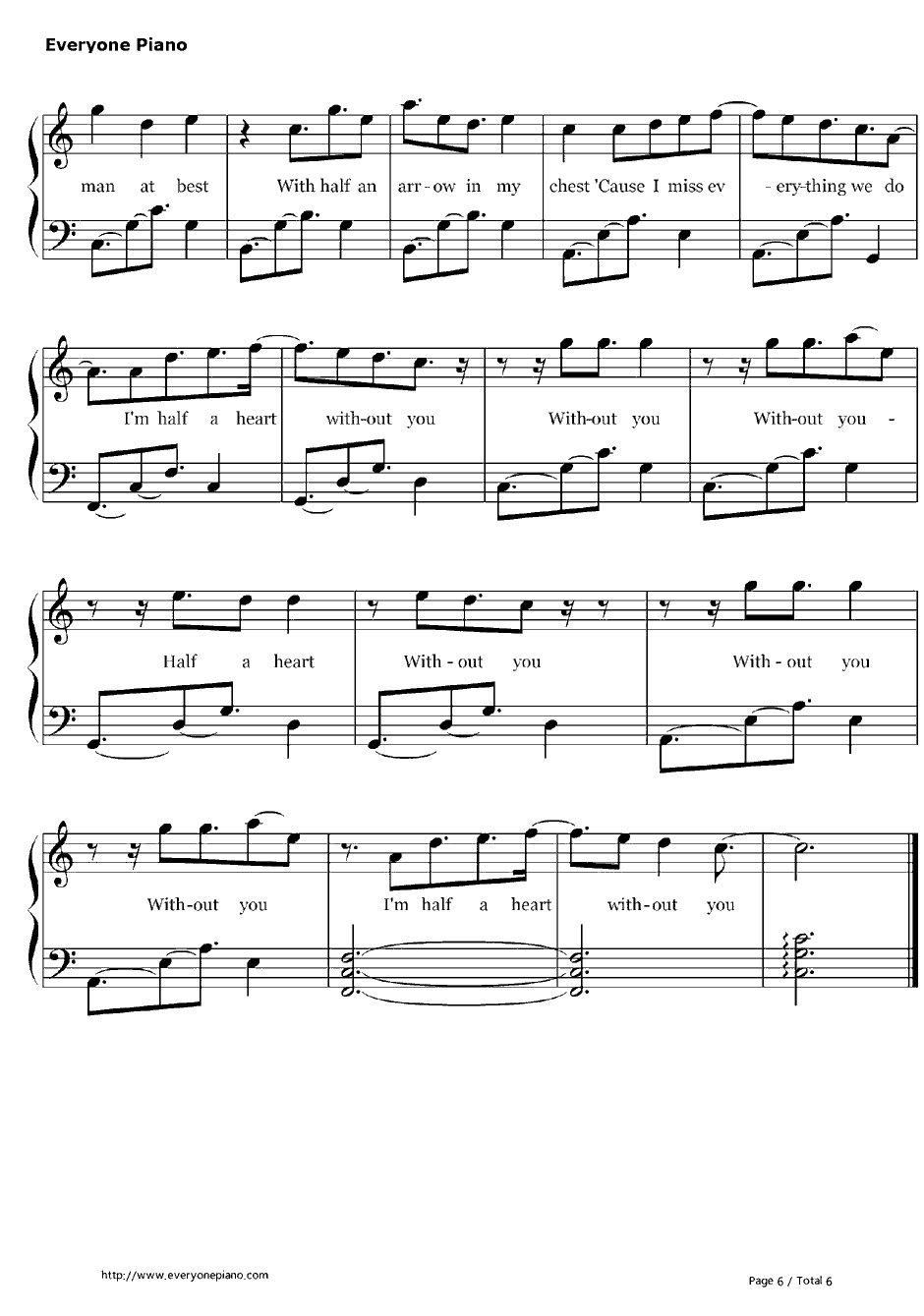 Half a Heart钢琴谱-OneDirection6