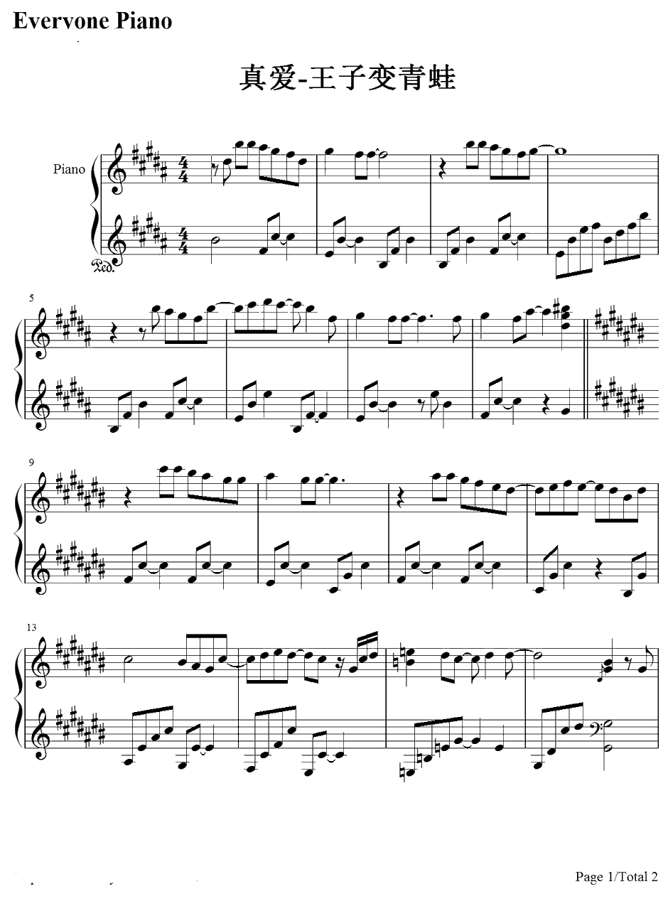 真爱钢琴谱-183Club-王子变青蛙电视原声1