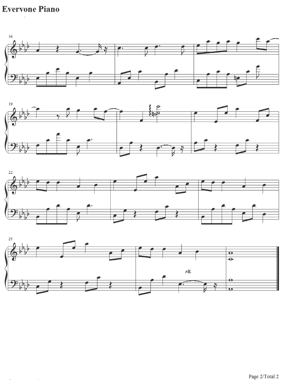 ひだまりの诗钢琴谱-LeCouple-同一屋檐下插曲2