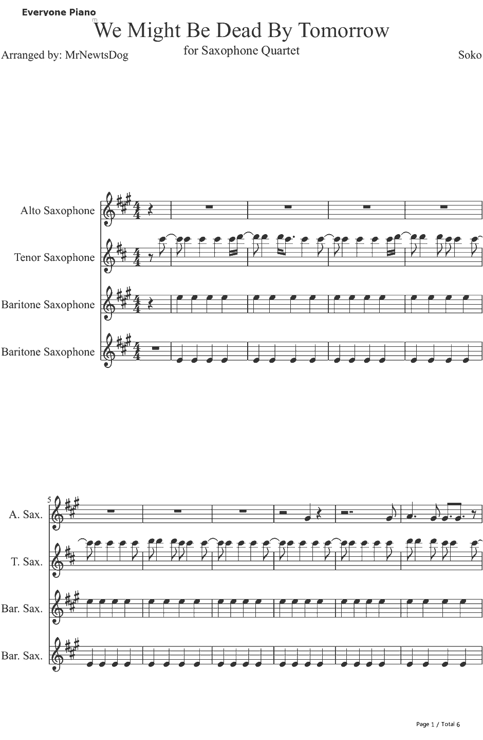 We Might Be Dead By Tomorrow钢琴谱-Soko1