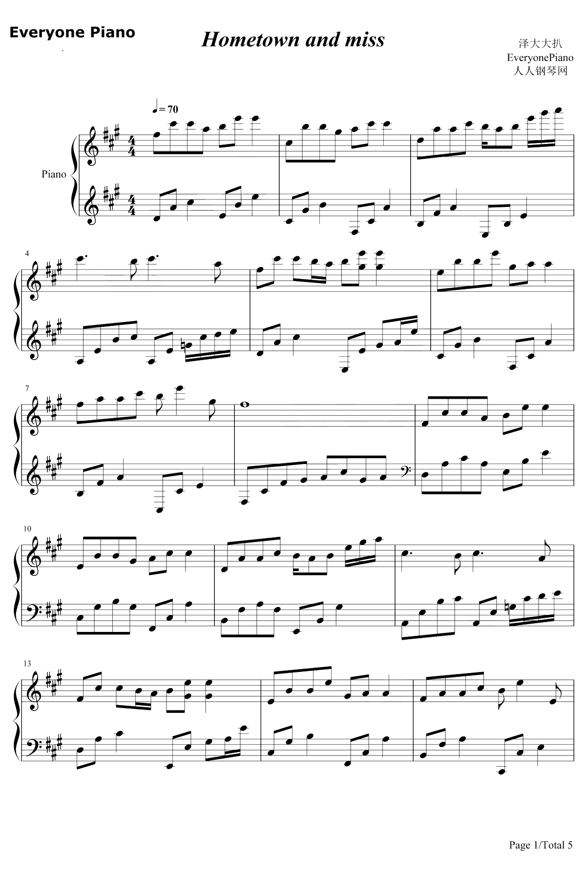 Hometown and miss钢琴谱-小周-醉美轻音乐只为打动你1