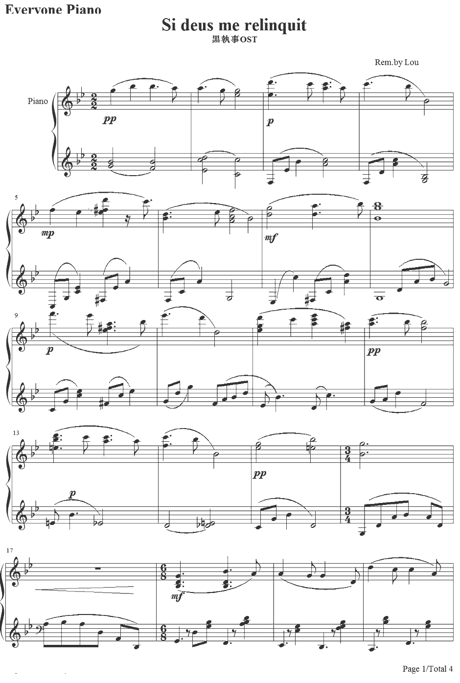 Si Deus Me Relinquit钢琴谱-岩崎琢-黑执事插曲1