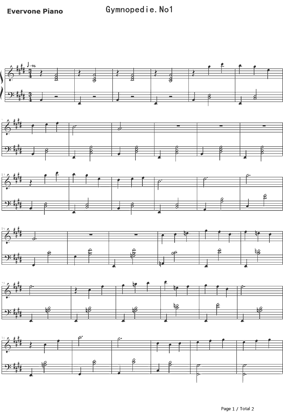 Gymnopedie No1.钢琴谱-ErikSatie1