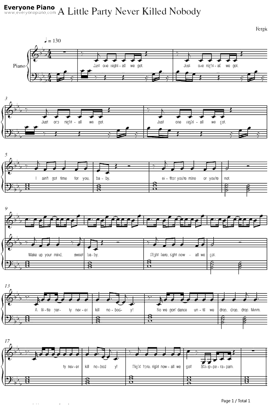 A Little Party Never Killed Nobody钢琴谱-Fergiefeat.GoonRock&Q-Tip-了不起的盖茨比OST1