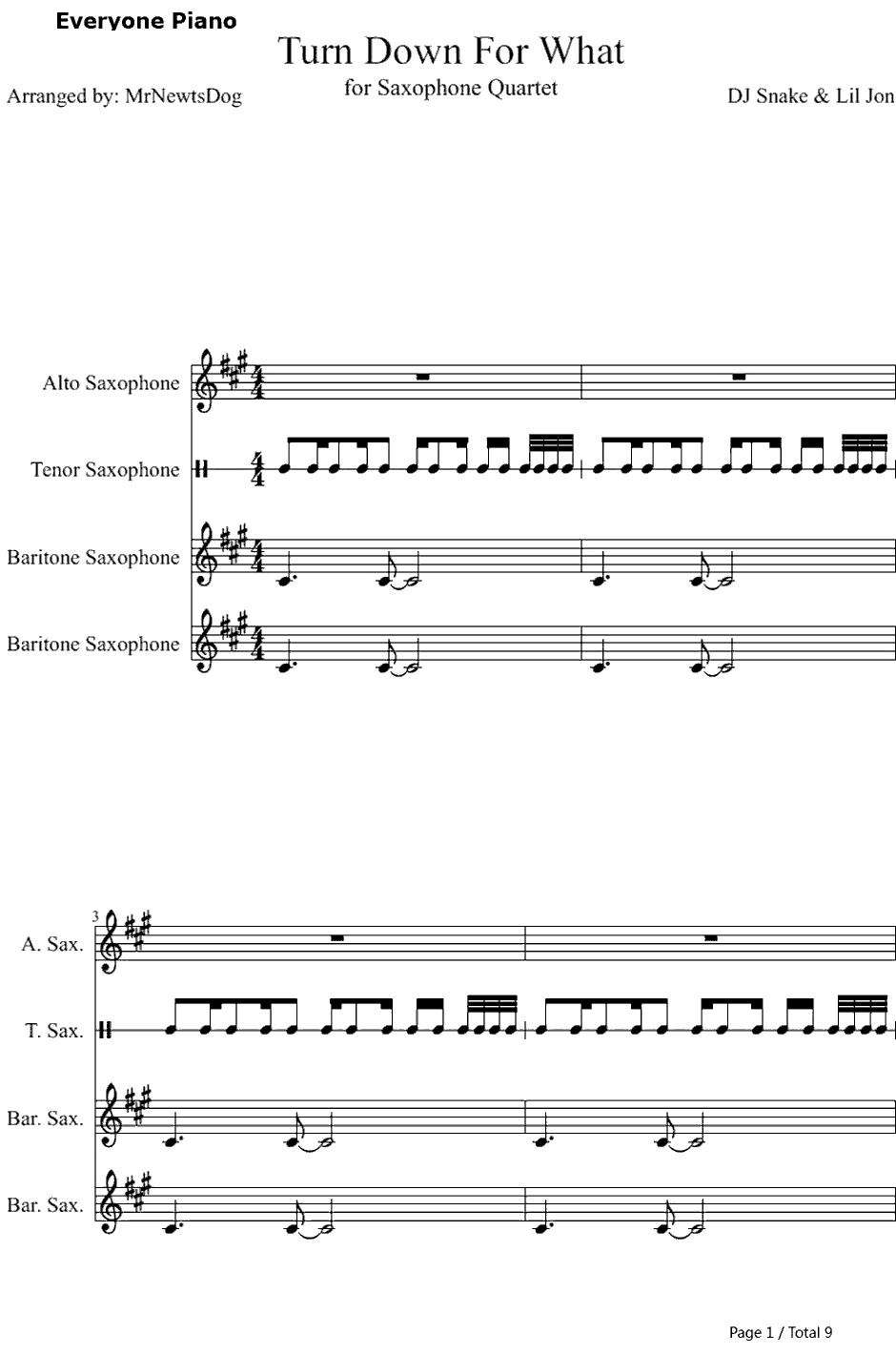 Turn Down for What钢琴谱-DJSnake&LilJon1