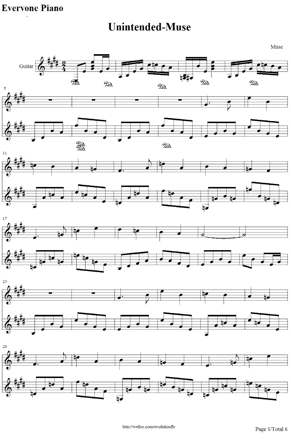 Unintended钢琴谱-Muse1