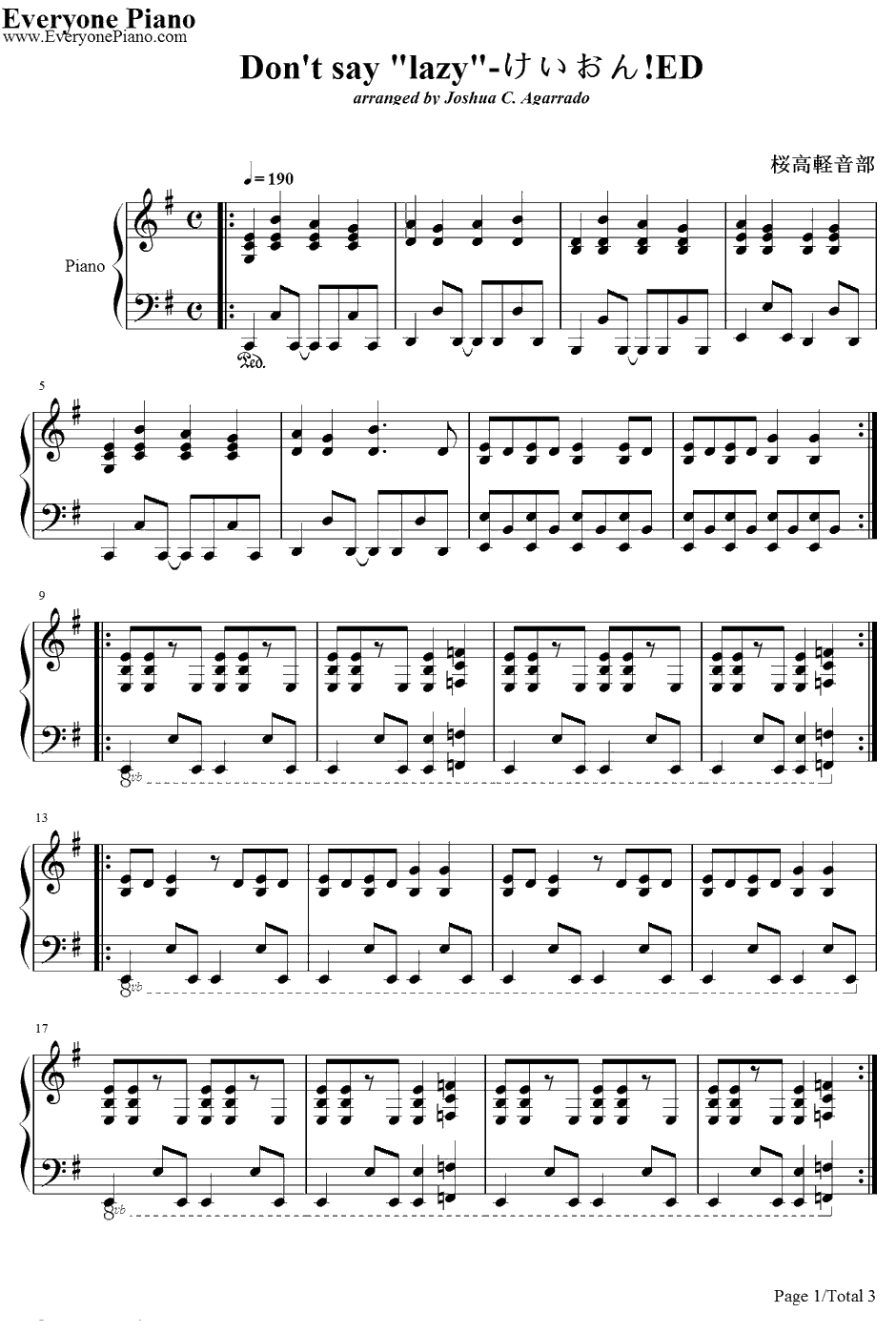 Don’ tSay‘ Lazy’钢琴谱-樱高轻音部-轻音少女ED-K-ON！ED1