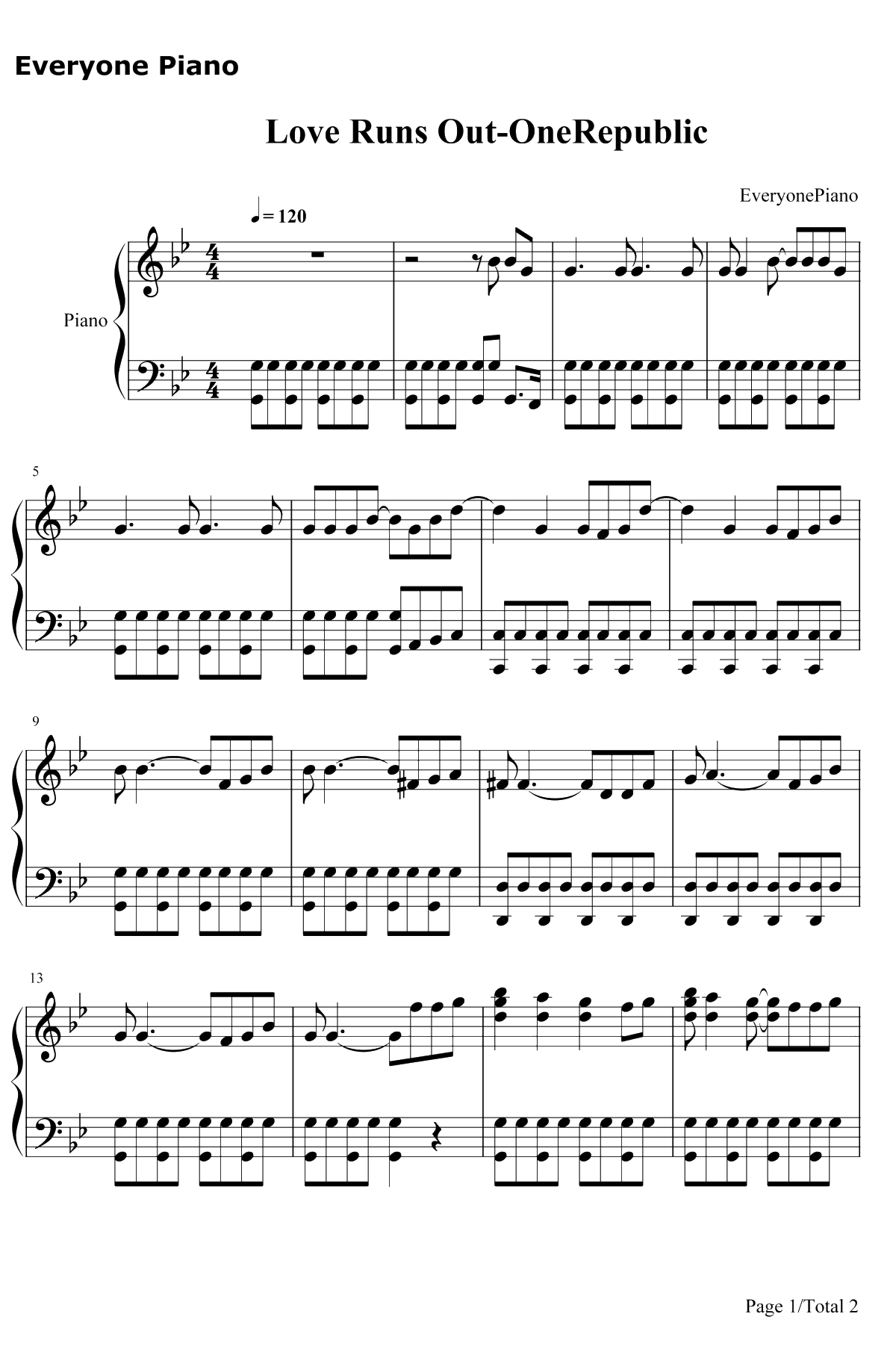 Love Runs Out钢琴谱-OneRepublic1
