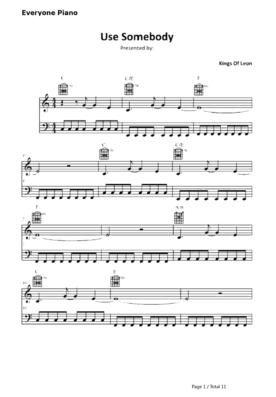 Use Some body钢琴谱-KingsofLeon1