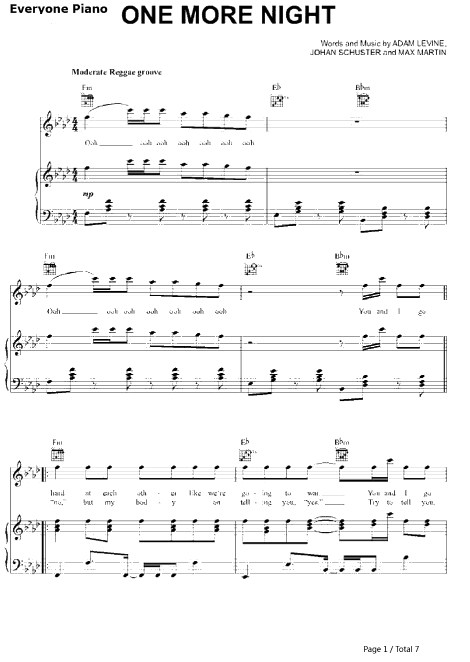 One More Night钢琴谱-Maroon51