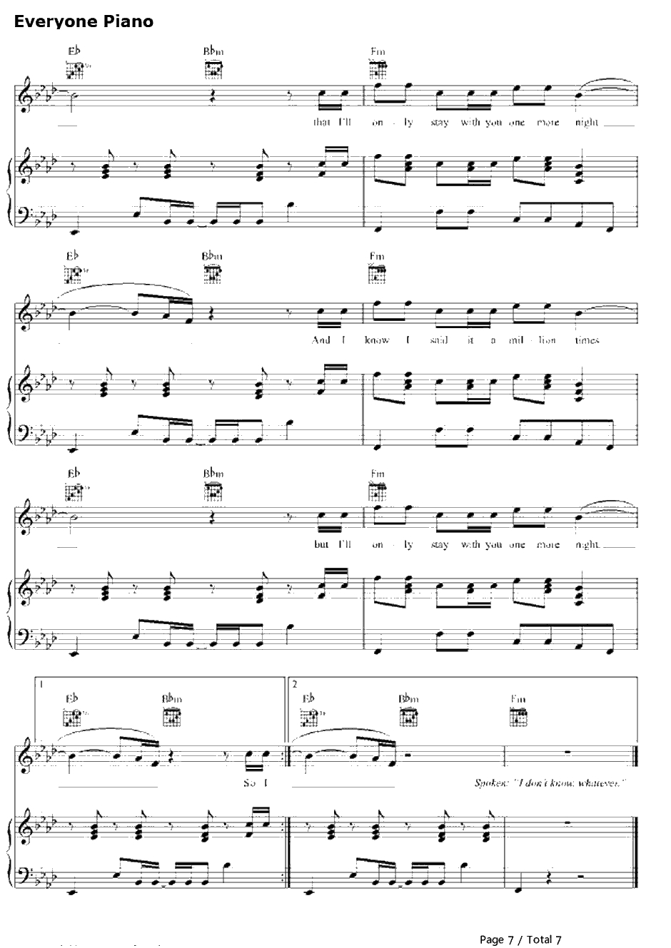 One More Night钢琴谱-Maroon57