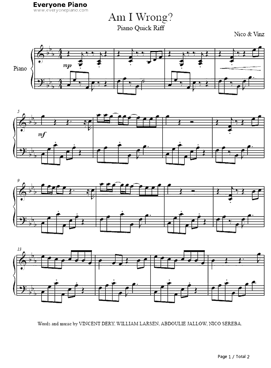 Am I Wrong钢琴谱-Nico&Vinz1