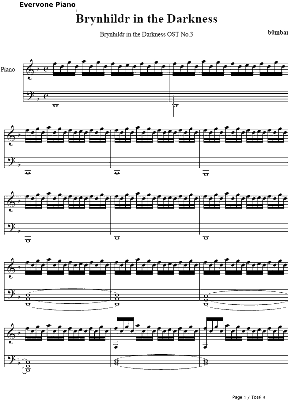 BRYNHILDR IN THE DARKNESS钢琴谱-鸨泽直-极黑的布伦希尔德OP1