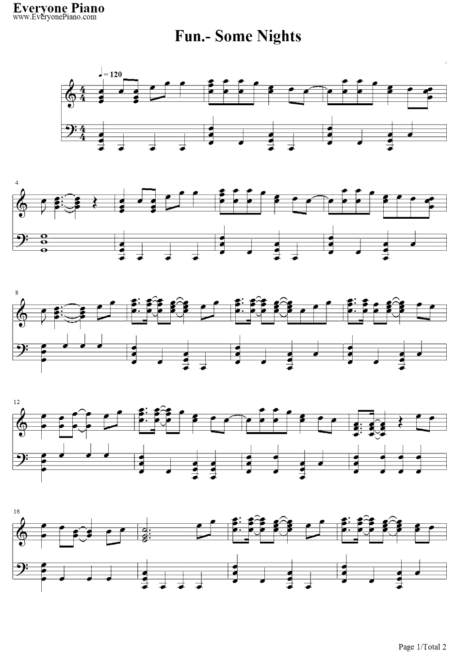 Some Nights钢琴谱-Fun1