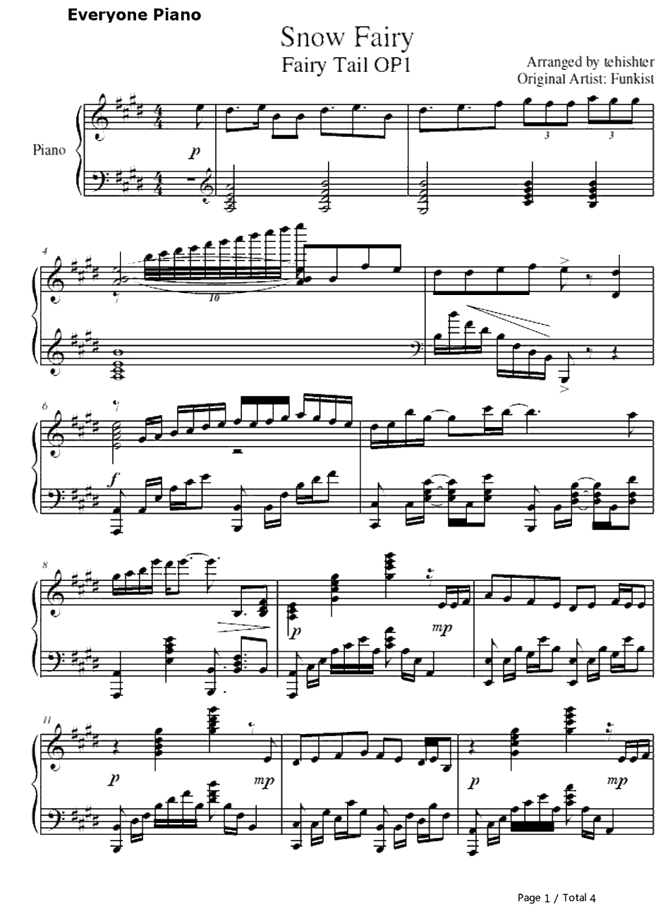 Snow Fairy钢琴谱-FUNKIST-妖精的尾巴OP11