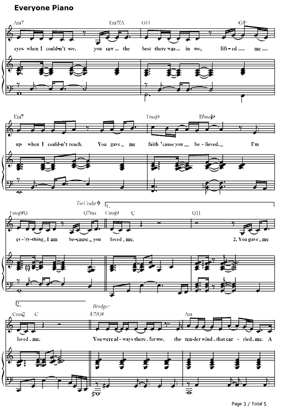 Because You Loved Me钢琴谱-席琳·迪翁（CelineDion）-战地之恋主题曲3