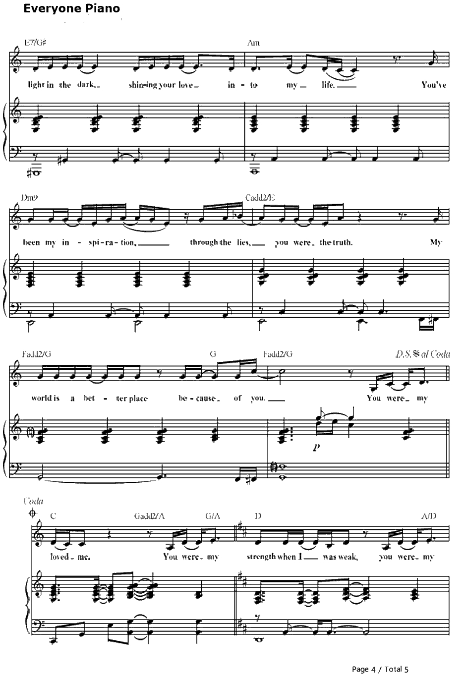 Because You Loved Me钢琴谱-席琳·迪翁（CelineDion）-战地之恋主题曲4