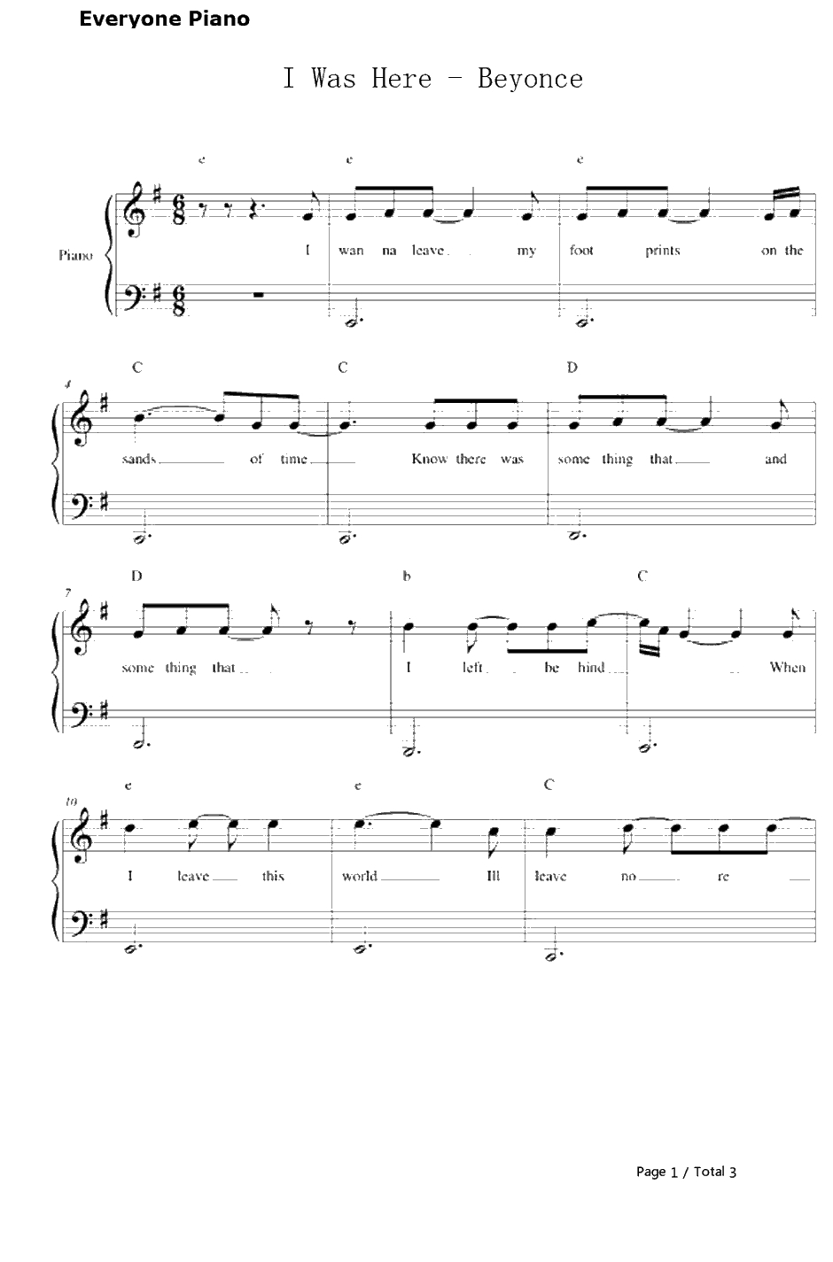 I Was Here钢琴谱-Beyonce1