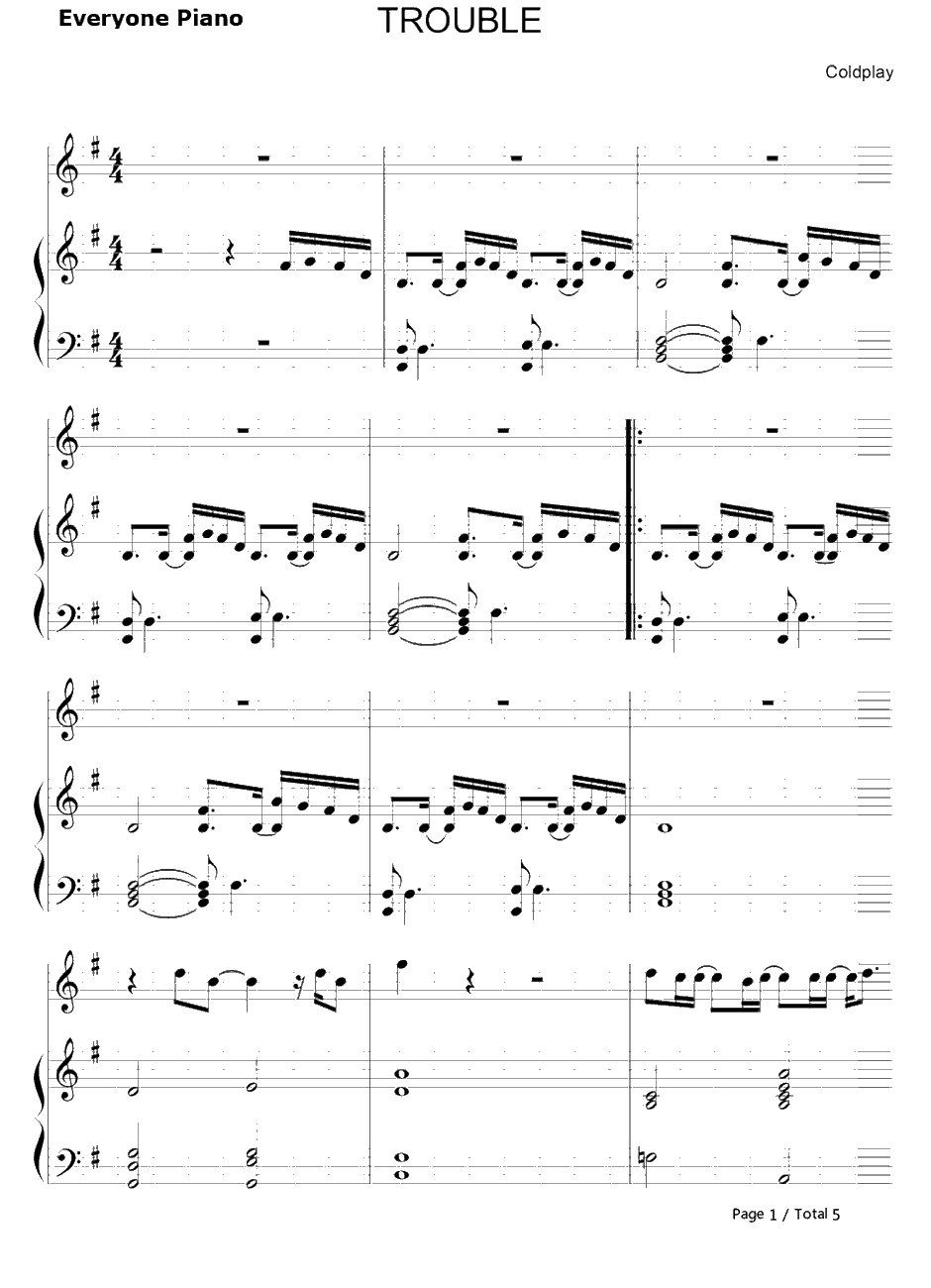Trouble钢琴谱-Coldplay1