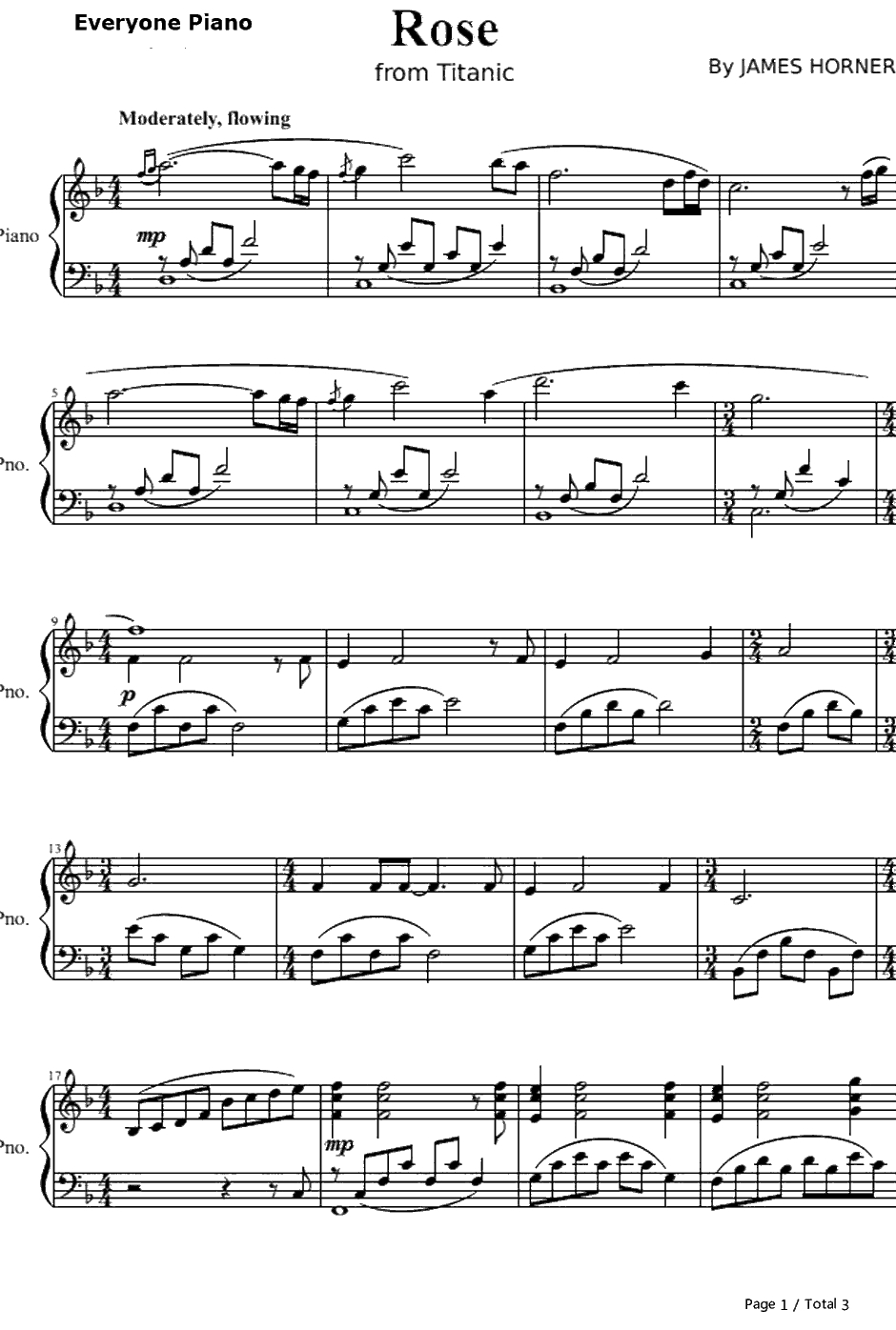 Rose钢琴谱-JamesHorner-泰坦尼克号原声1