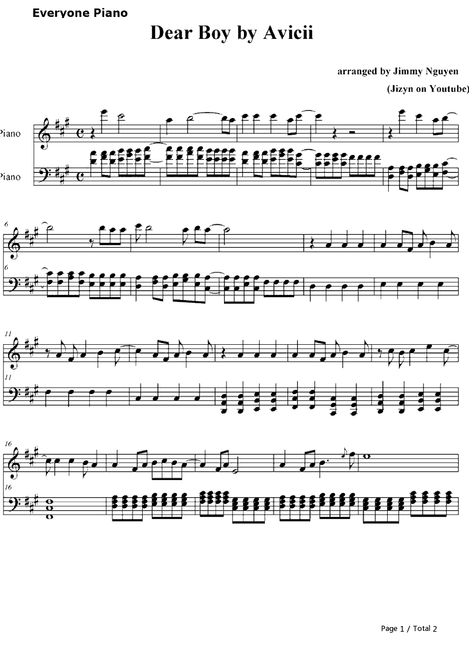 Dear Boy钢琴谱-Avicii1