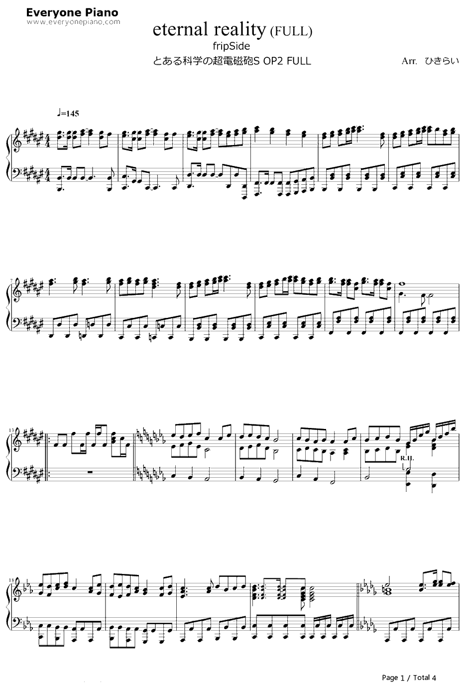 eternalr eality钢琴谱-fripSide-某科学的超电磁炮SOP21