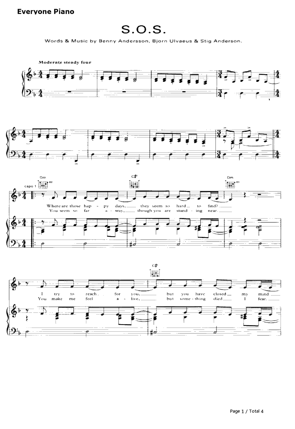 SOS钢琴谱-ABBA1