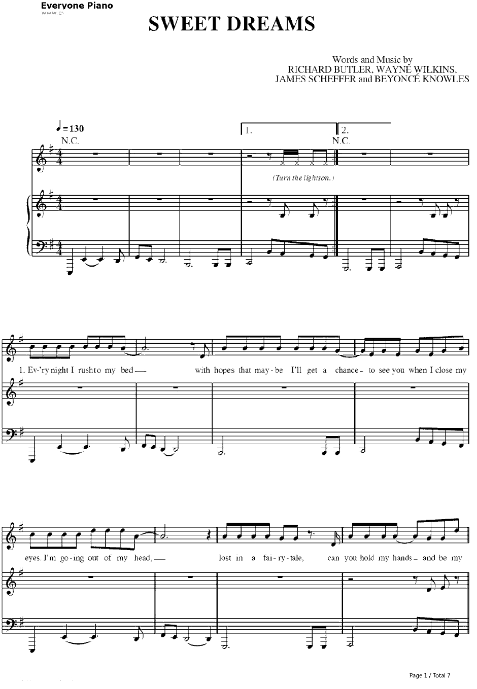 Sweet Dreams钢琴谱-Beyonce1