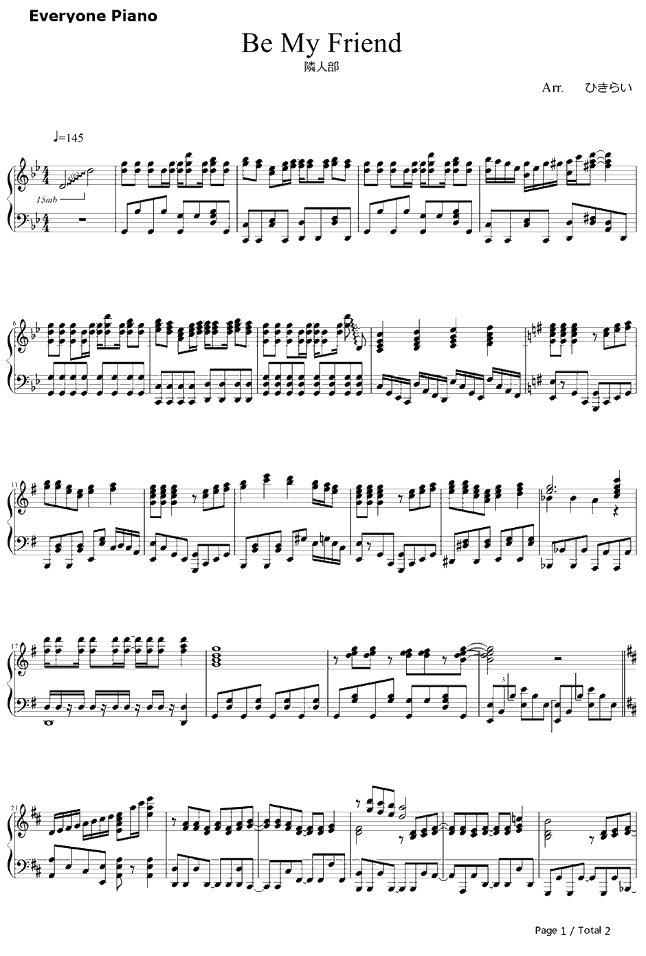 Be My Friend钢琴谱-邻人部-我的朋友很少NEXTOP1