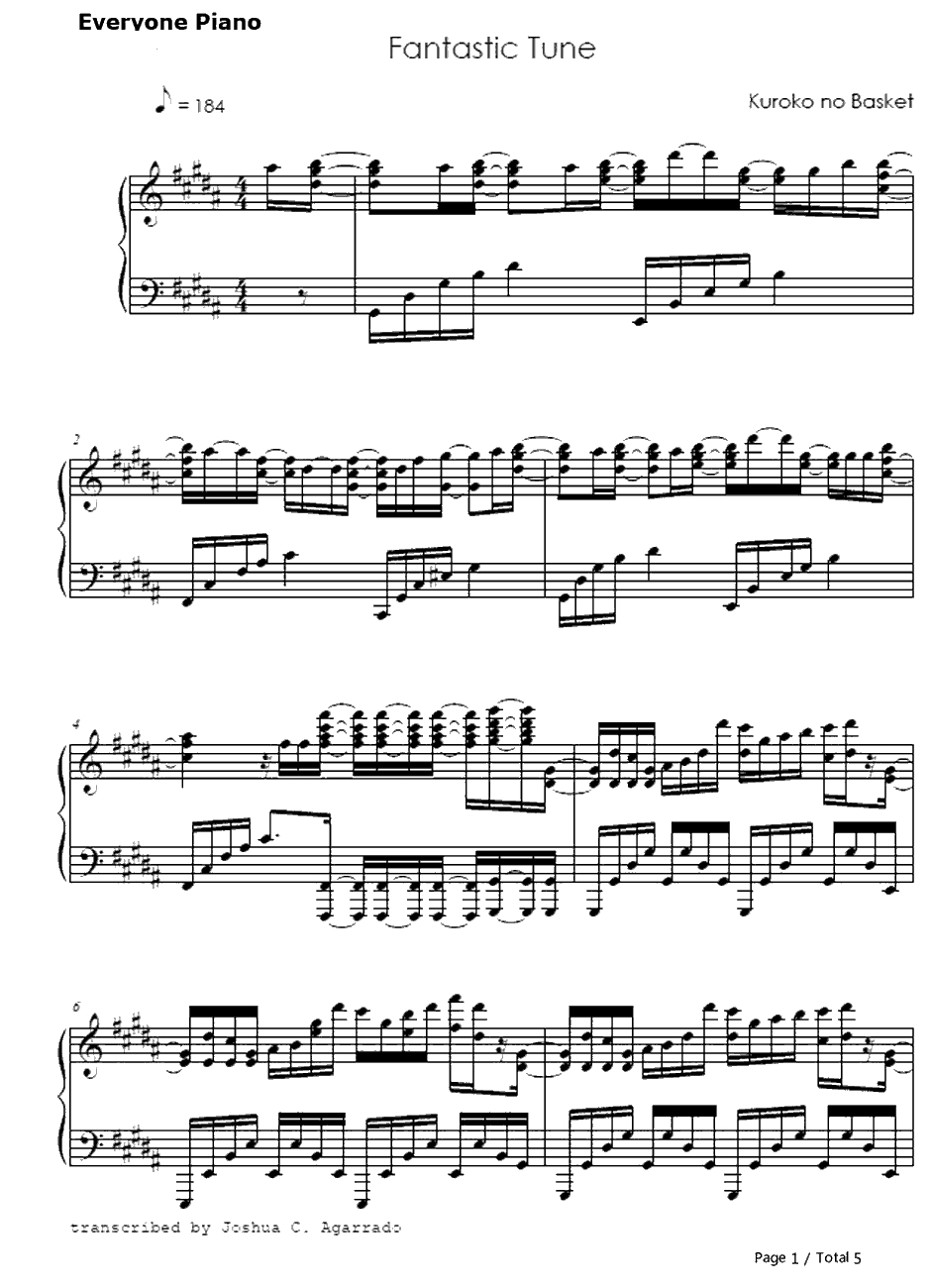 FANT AS TICTUNE钢琴谱-小野贤章-黑子的篮球2ED21