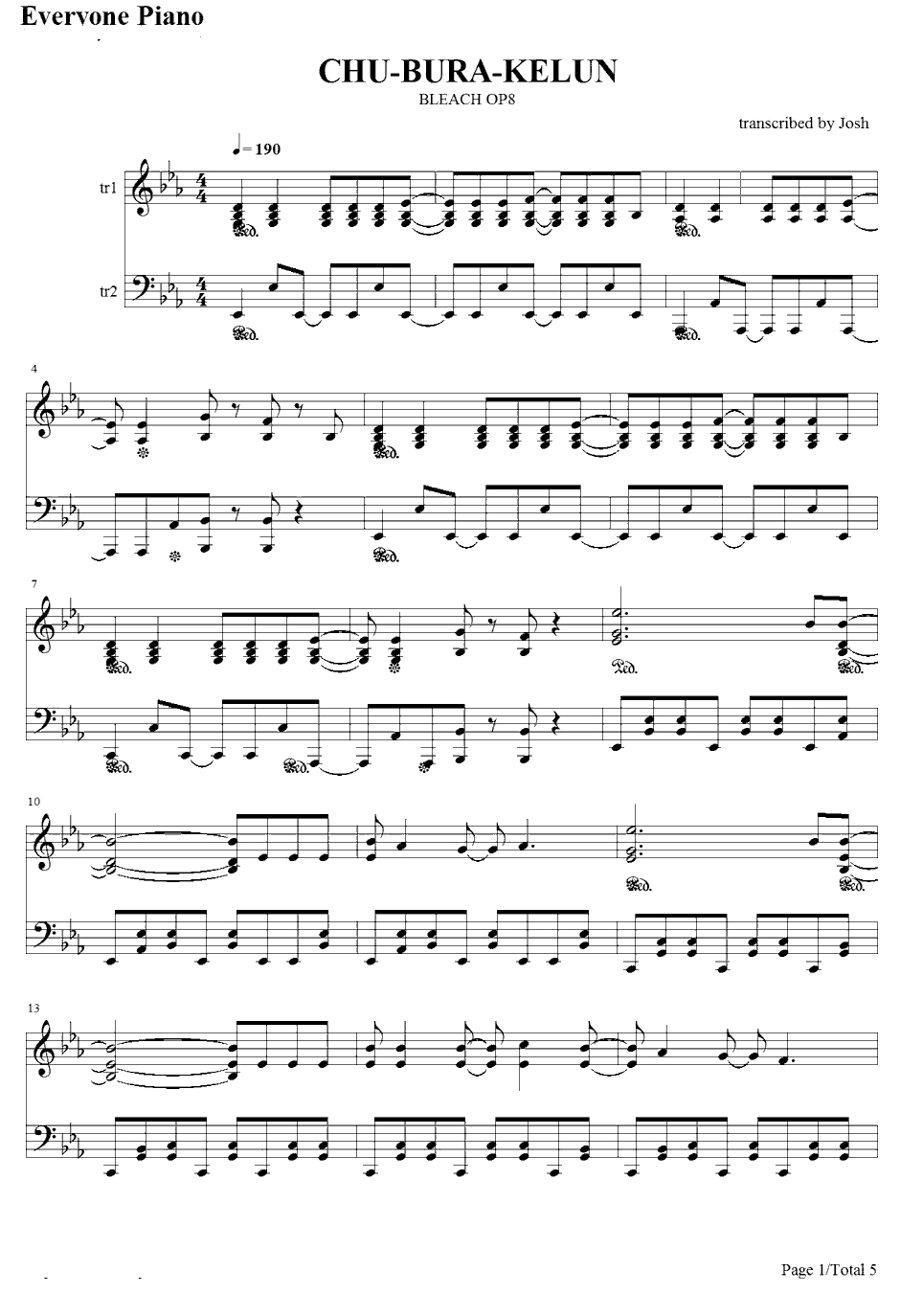 CHU钢琴谱-KELUN-BURA-死神OP81