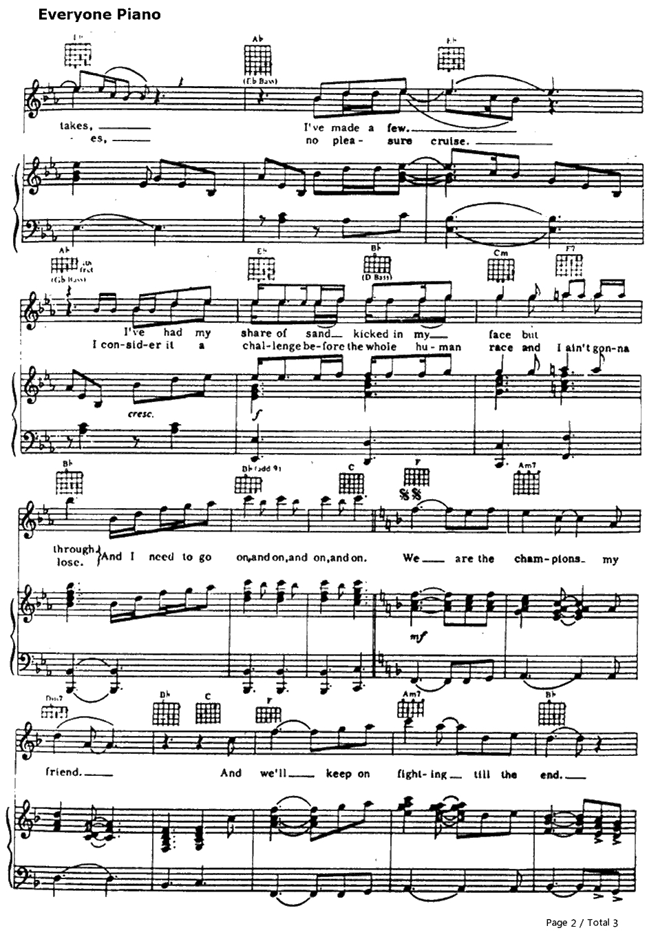 We Are the Champions钢琴谱-Queen2