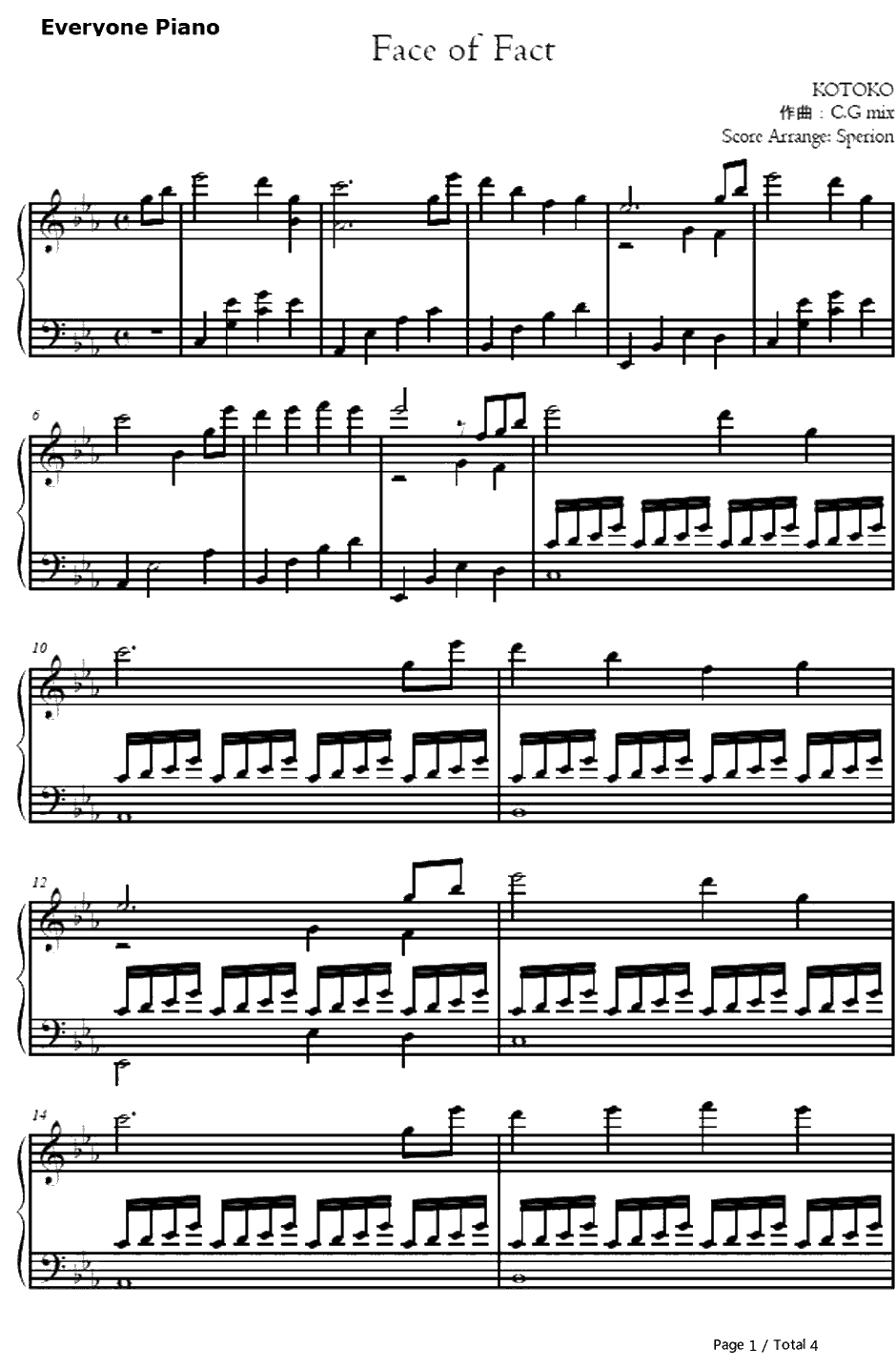 Face of Fact钢琴谱-KOTOKO1