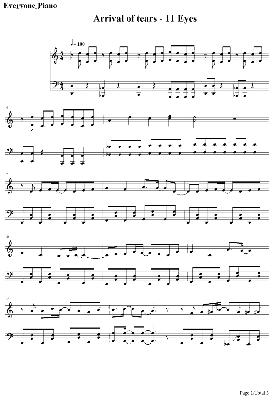 Arrival of Tears钢琴谱-彩音-11eyesOP1