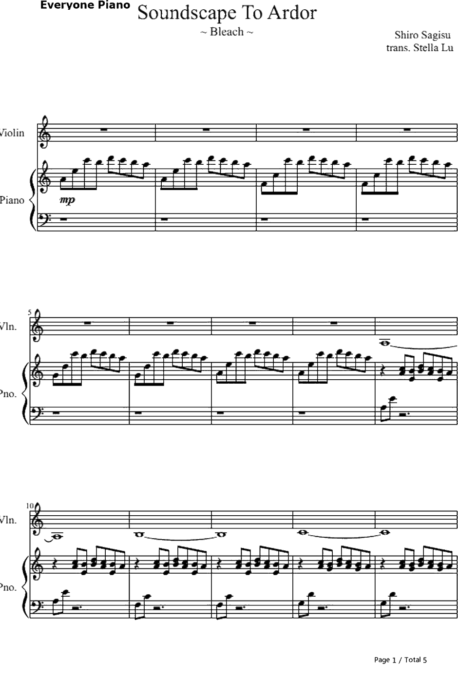 Sound scape to Ardor钢琴谱-鹭巣诗郎-死神OST31