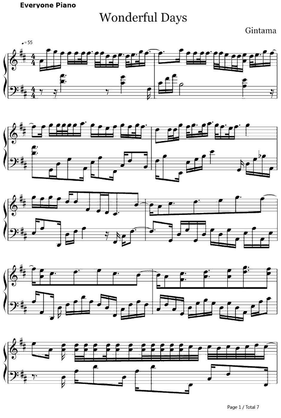 ワンダフルデイズ钢琴谱-ONE☆DRAFT-银魂ED151