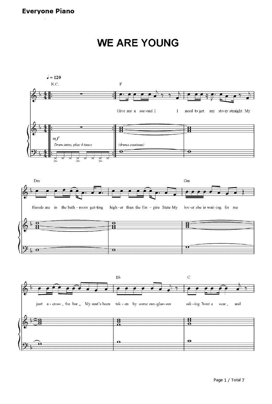 We Are Young钢琴谱-FunGlee1