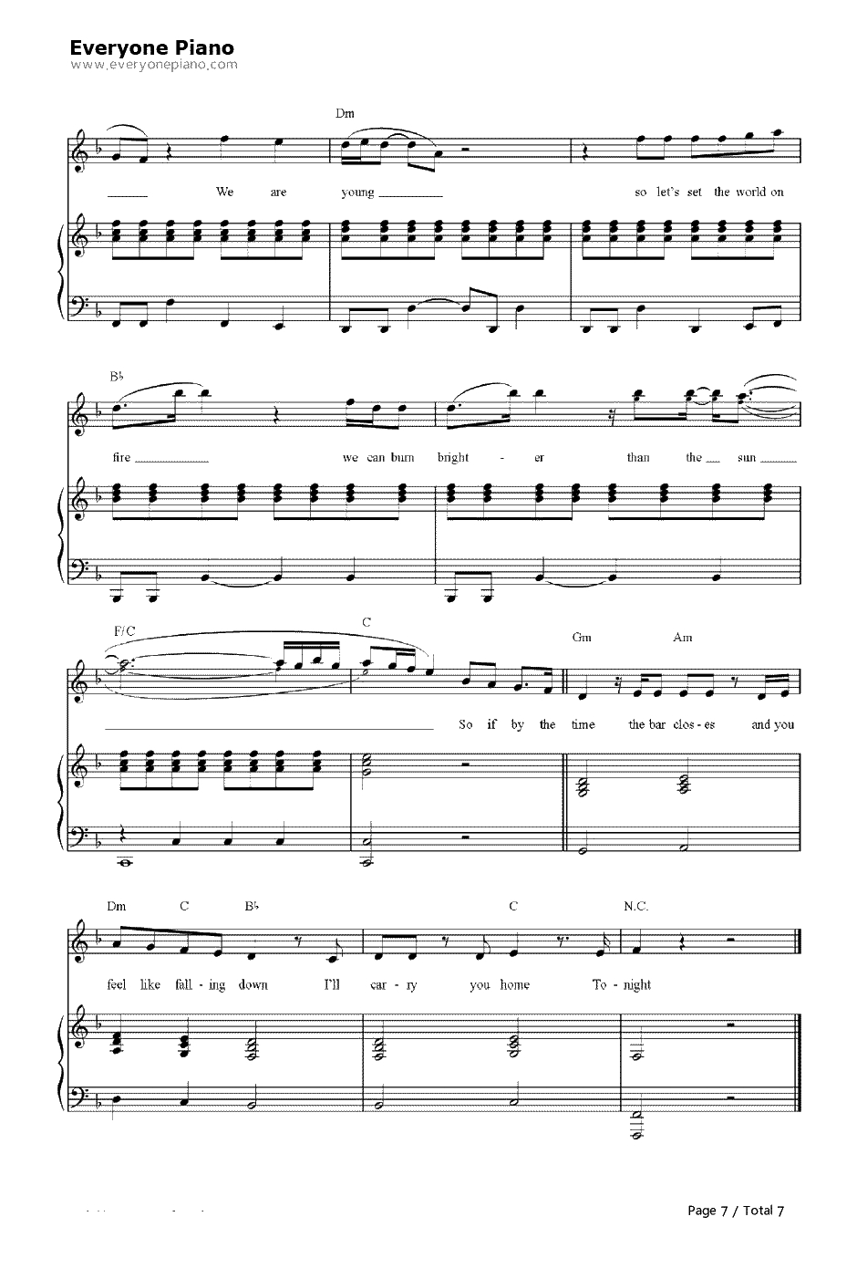 We Are Young钢琴谱-FunGlee7