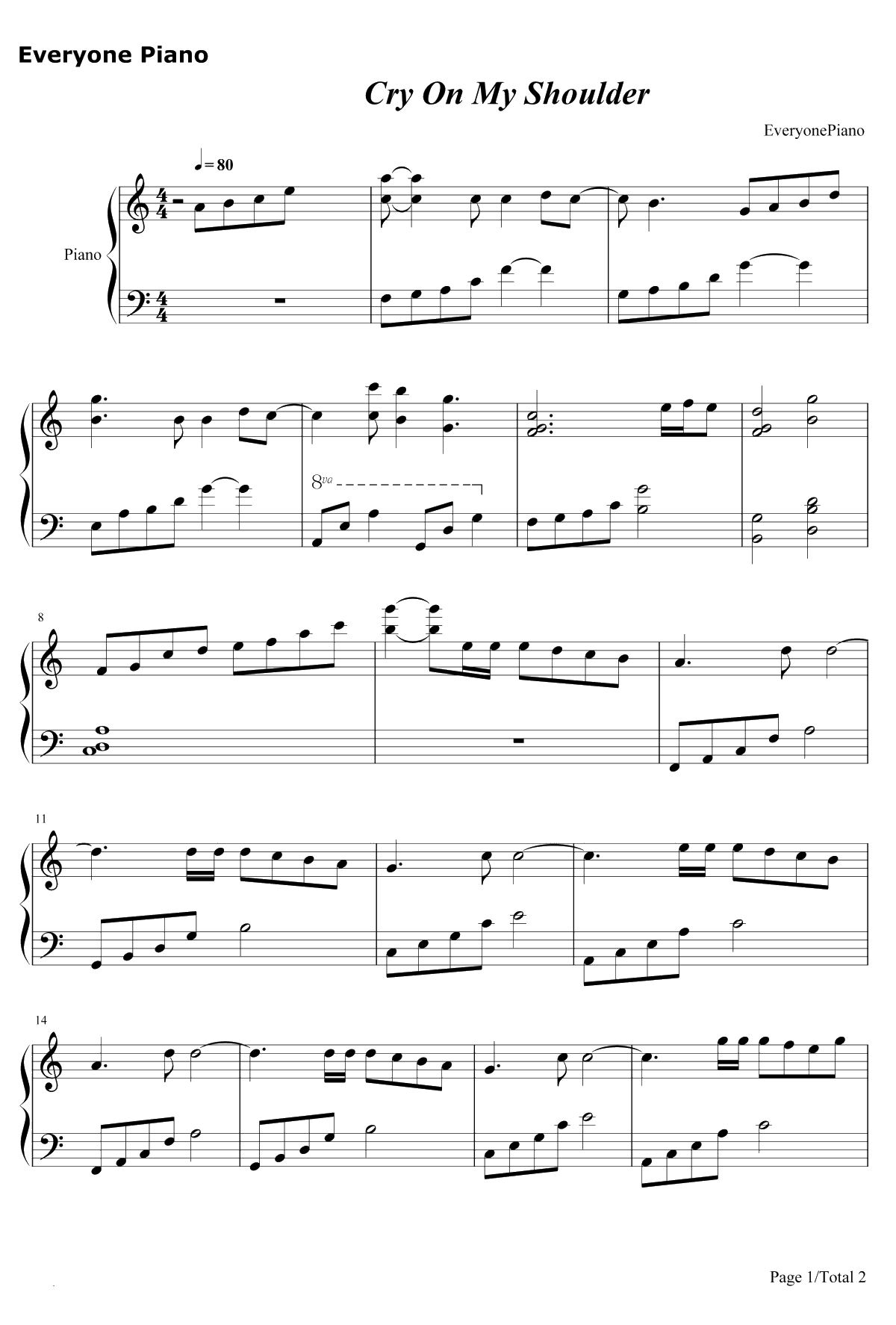 Cry On My Shoulder钢琴谱-GunsN'Roses1