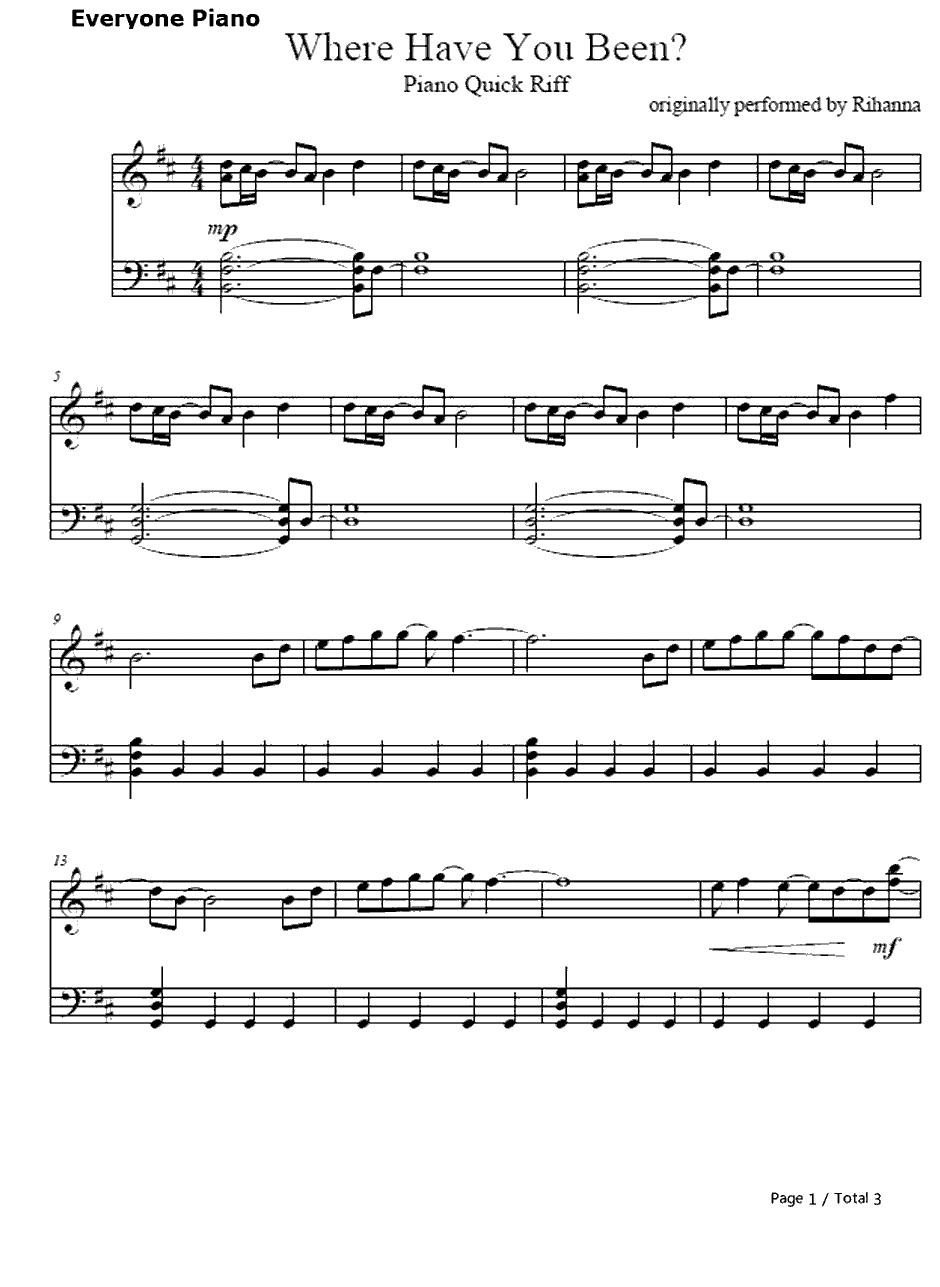 Where Have You Been钢琴谱-Rihanna1