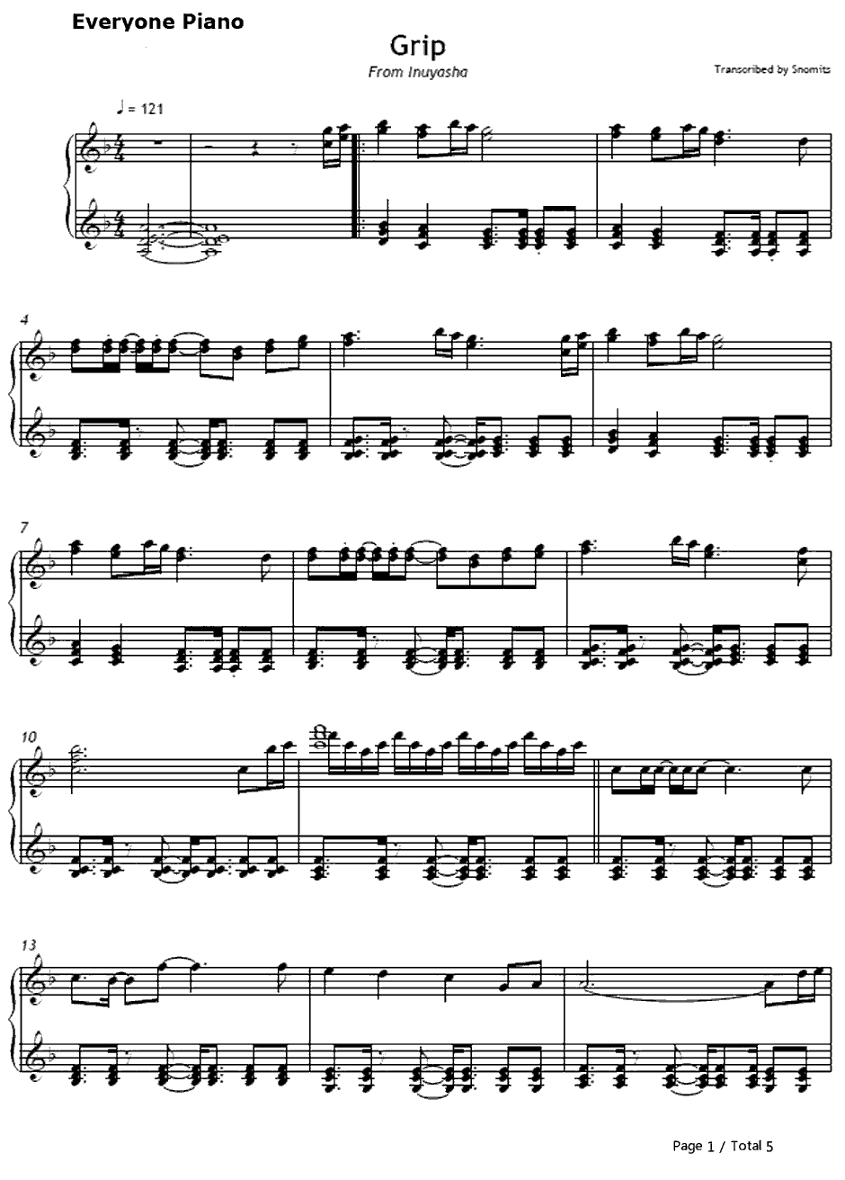 Grip!钢琴谱-EveryLittleThing小事乐团-犬夜叉OP41