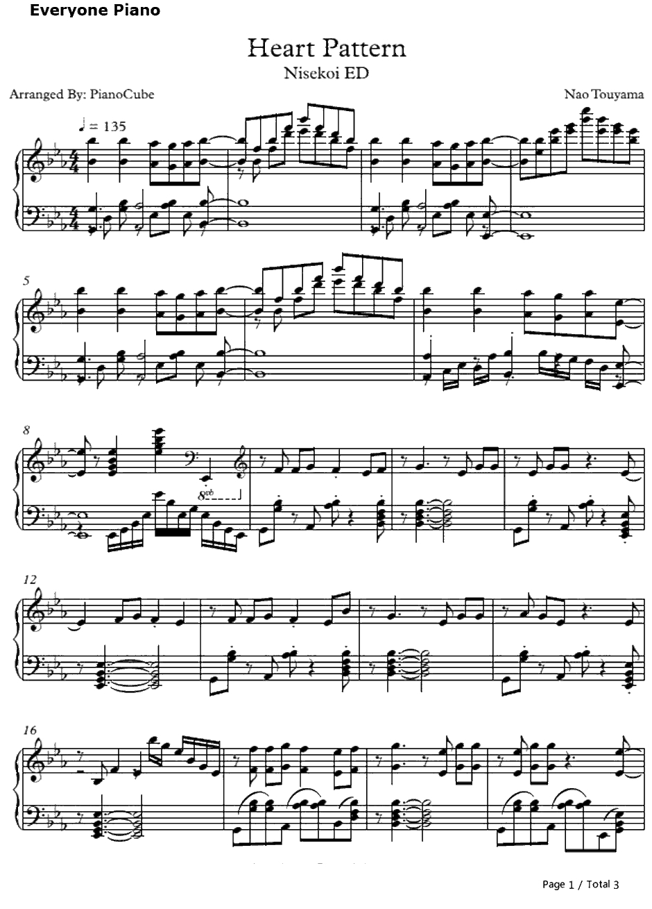 Heart Pattern钢琴谱-桐崎千棘（东山奈央）-伪恋ED-ニセコイED1