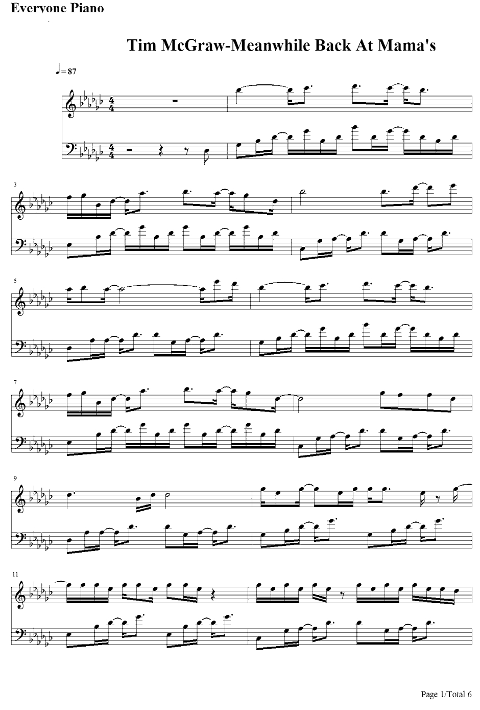 Meanwhile Back At Mama's钢琴谱-TimMcGraw1