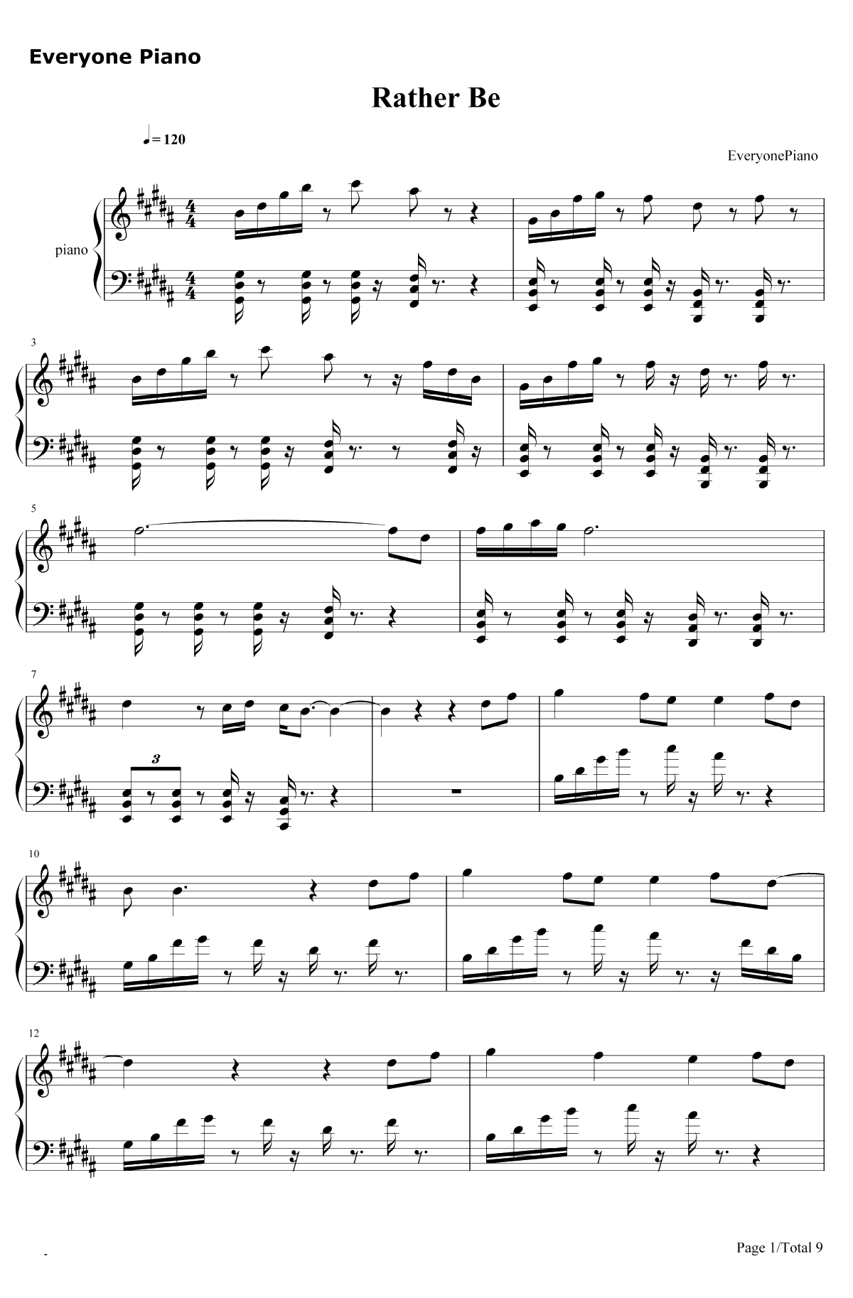 RatherBe钢琴谱-CleanBandit/JessGlynne1