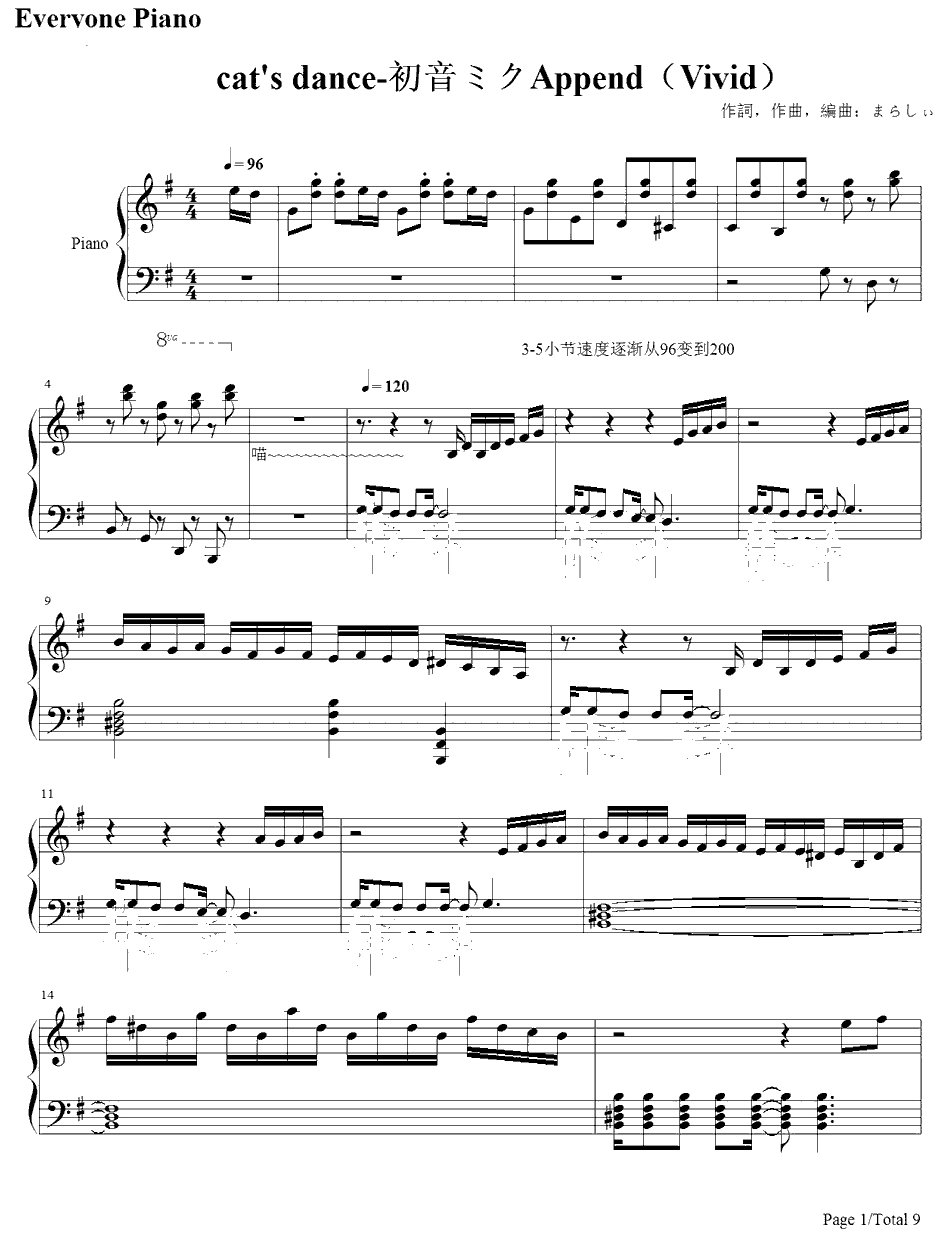cat's  dance钢琴谱-初音ミク1